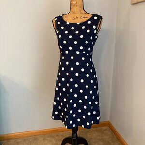 Connected Apparel Shift Dress 6P Navy Polka-Dots